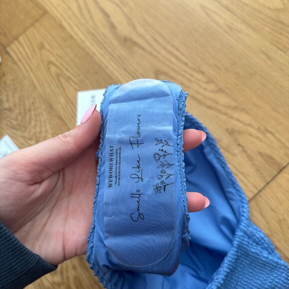 NWT WeWoreWhat Emily Bikini Bottom Spongie Seersucker Ocean Blue Jean High Waist - Picture 6 of 6